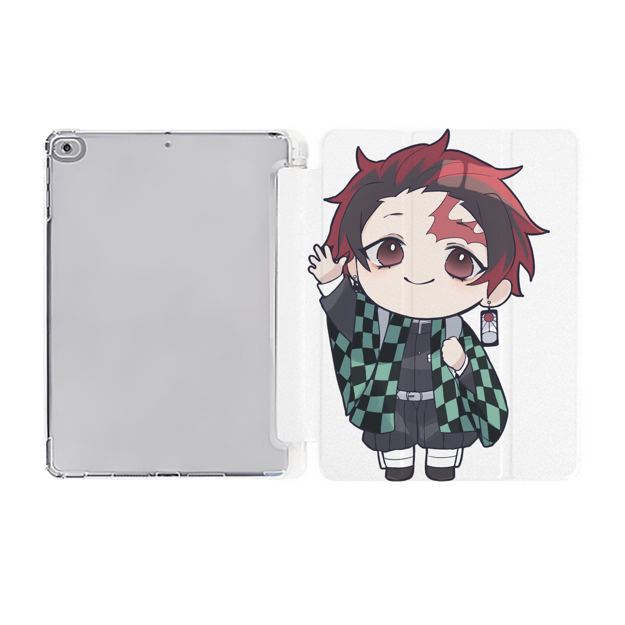 （画像用） 鬼滅の刃 竈門 炭治郎／かまど たんじろう Kamado Tanjirou IPad ケース ペン収納付き 三つ折りスタンド PUレザー×シリコン 対応機種9.5/10.5/10.9インチ